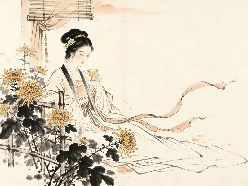 重阳东篱菊畔女子独酌